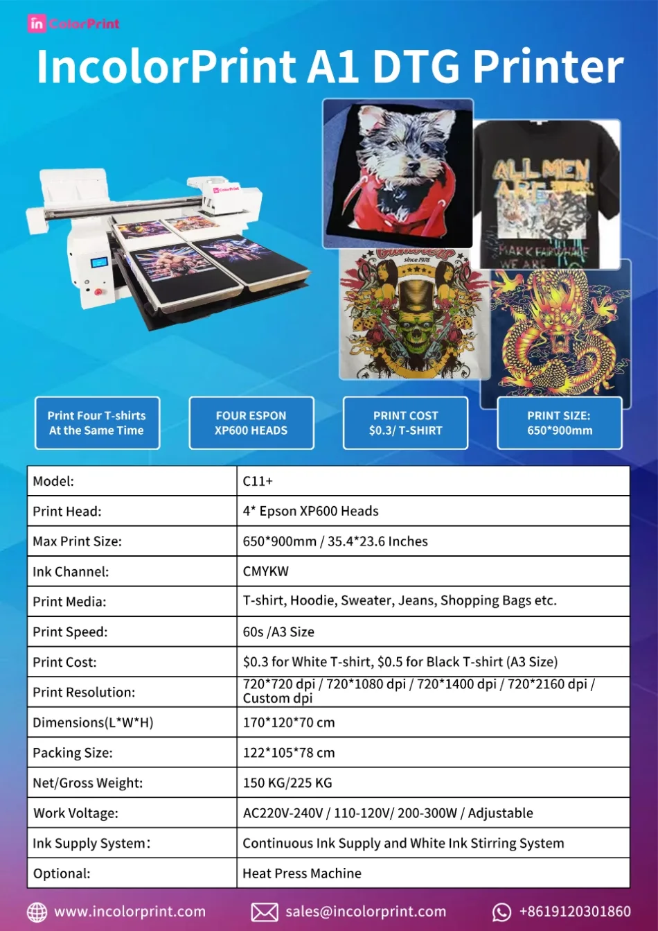 A1 DTG Printer with Four Epson XP600 Printer Heads